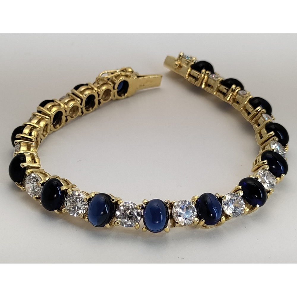 7.5" Estate Gold Plated Oval Simulated Sapphire and CZ Tennis Bracelet 33.75cttw